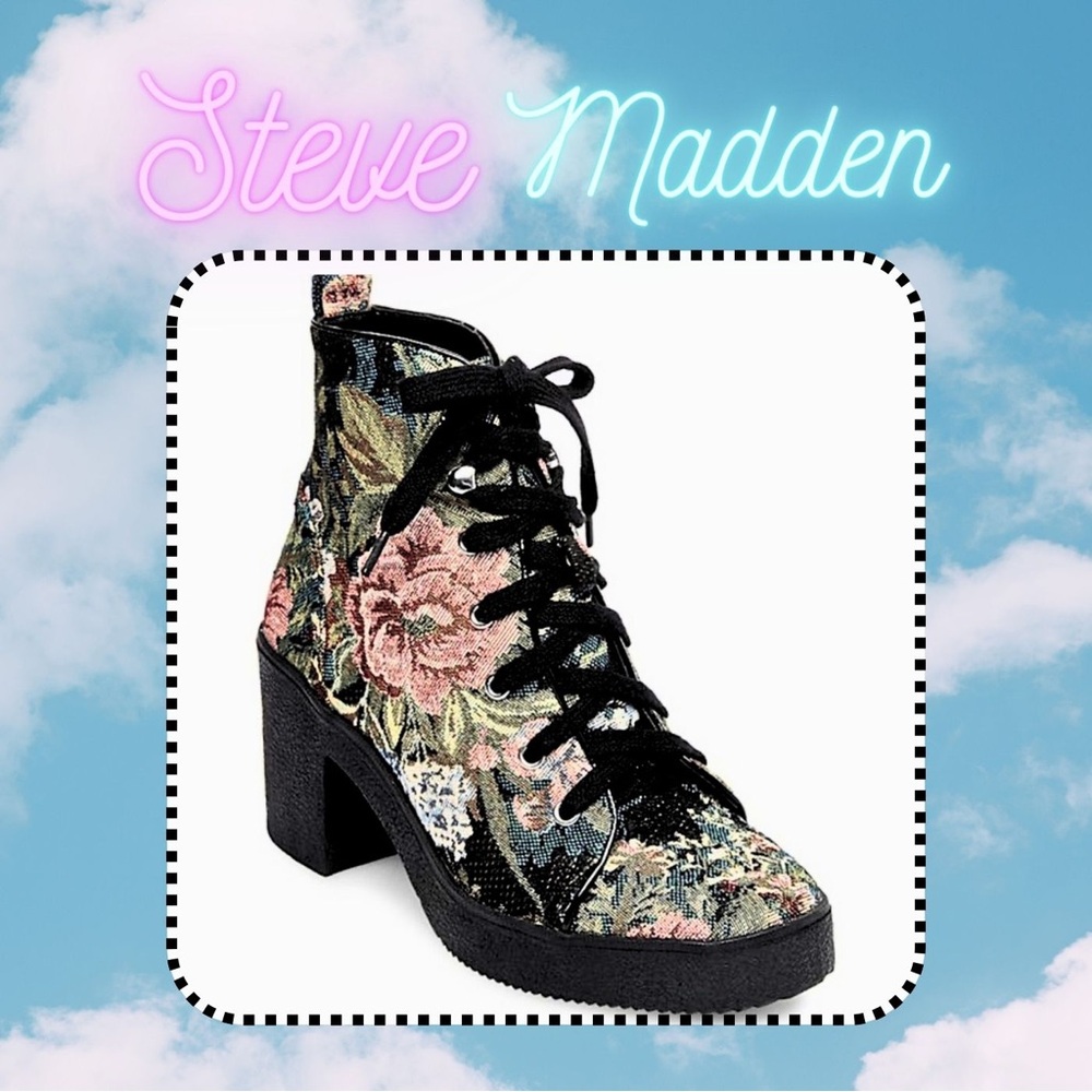 Steve Madden Abby Floral Lace Up Boot size 8.5